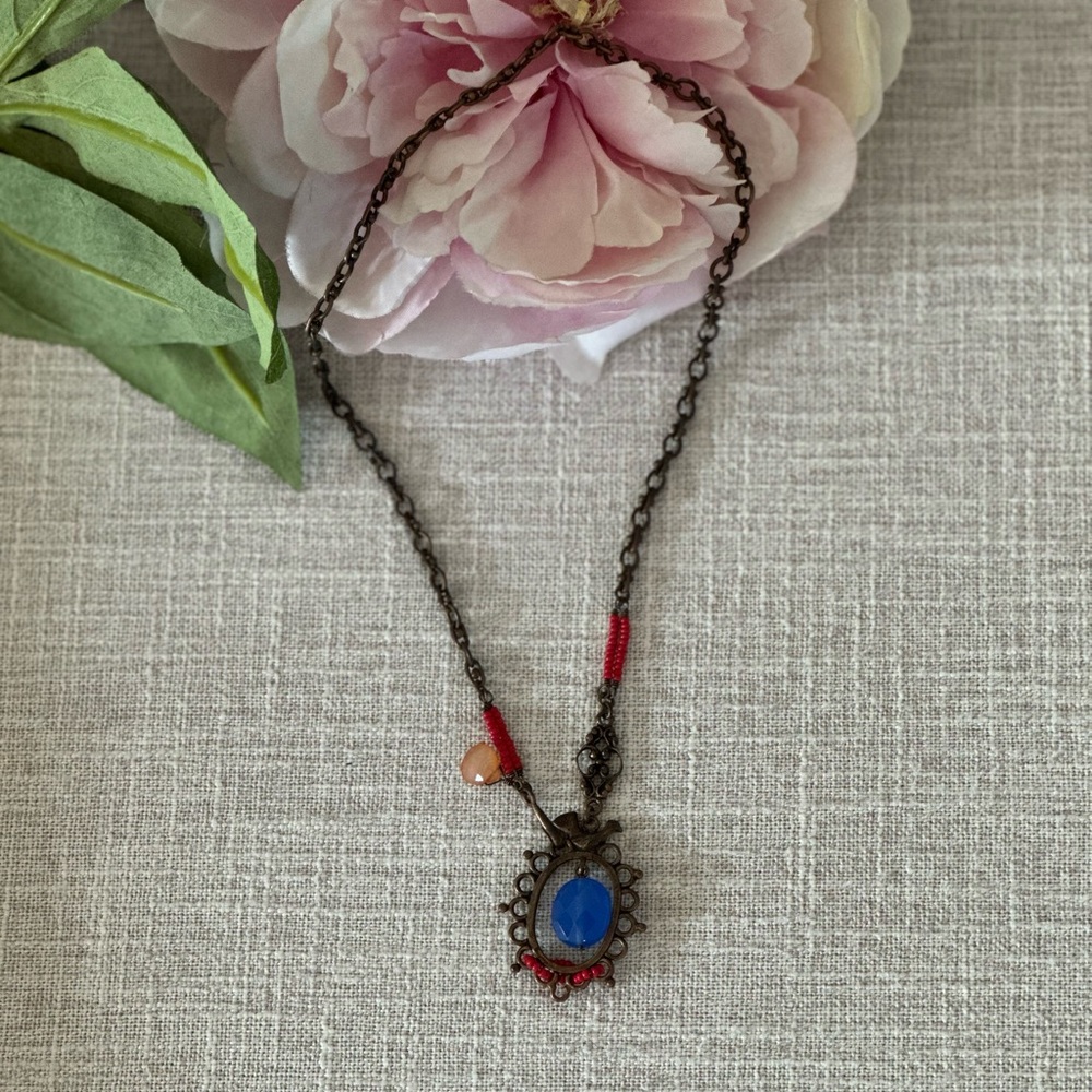 Anthropologie Blue and Red Pendant Necklace
